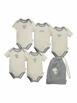 Bester Verkauf 🔥 Bekleidung Bornino 5er-Pack Bodys Kurzarm Mit Stoffbeutel Elefant In Natur Günstig Kaufen ❤️